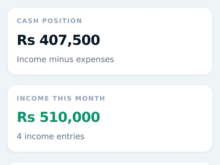 Cash position at a glance: Aurum overview screen, sample data